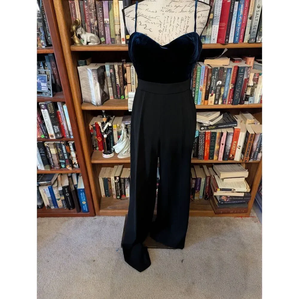 Jay Godfrey Women’s Size 10 Velvet Purple Top Black Pants One Piece Jumpsuit